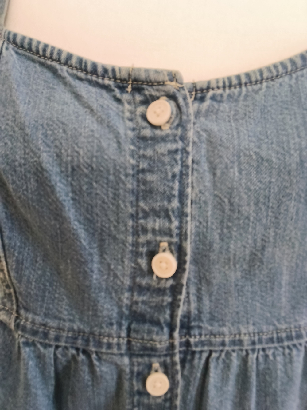 Sleeveless Denim Button-Front Mini Dress - Blue - Picture 3 of 3